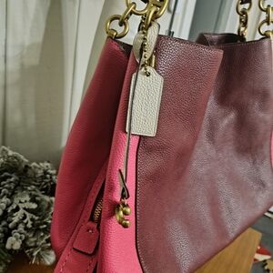 Coach Pink and Burgundy Shoulder Bag with Gold Accents